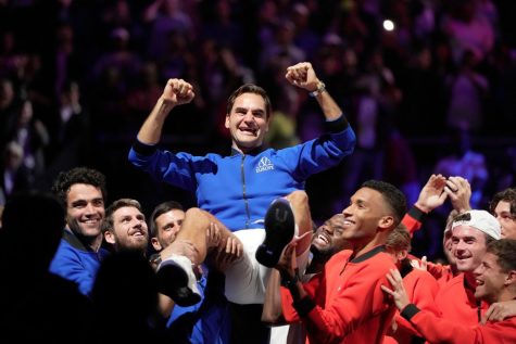 Roger Federer with teammates at Laver Cup 2022. Photo Courtesy of MARCA.