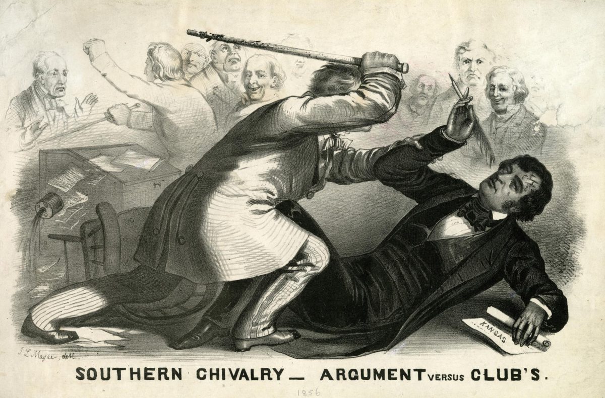 Preston Brooks and Charles Sumner.  I think you can tell who is who.