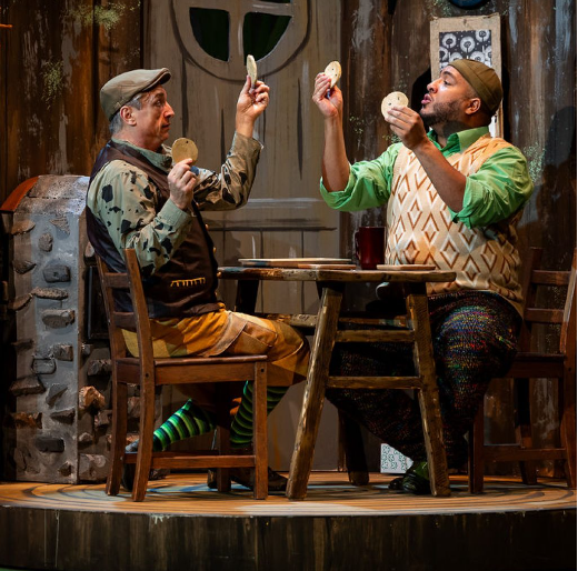 Will McGarrahan (Toad) and Anthony Pires Jr. (Frog) during "Cookies". Courtesy of: Wheelock Family Theatre